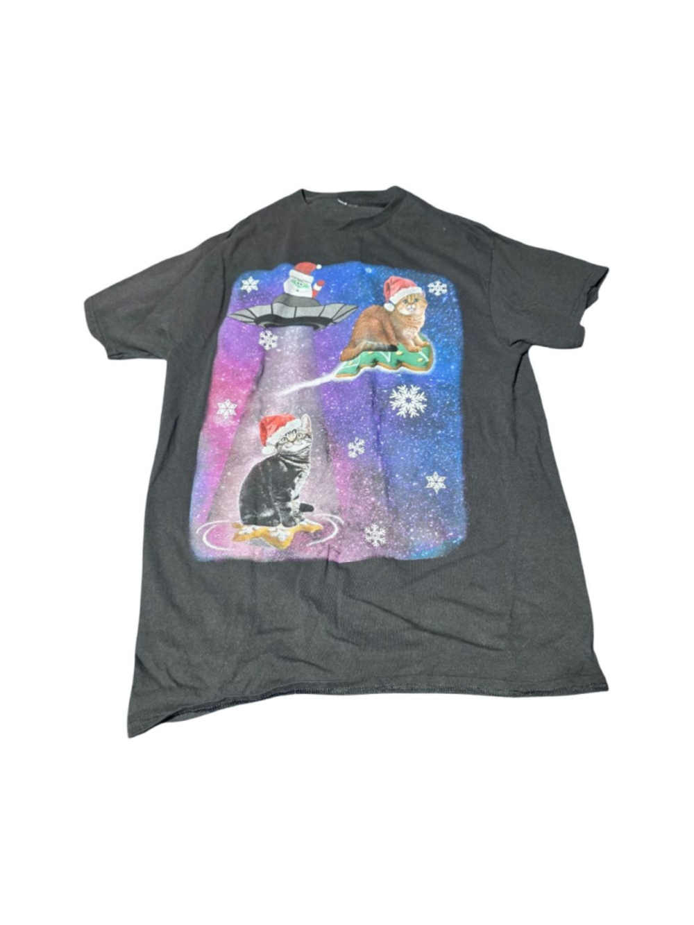 Men's Unbranded Short Sleeve Tee M Black Purple Christmas Cat #898